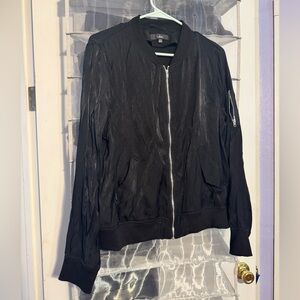 Lulu's Black Zip-Front Bomber Jacket